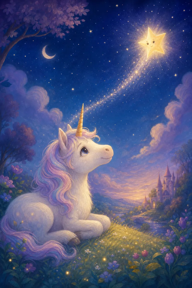 Illustration for the story "The Unicorn and the First Star"